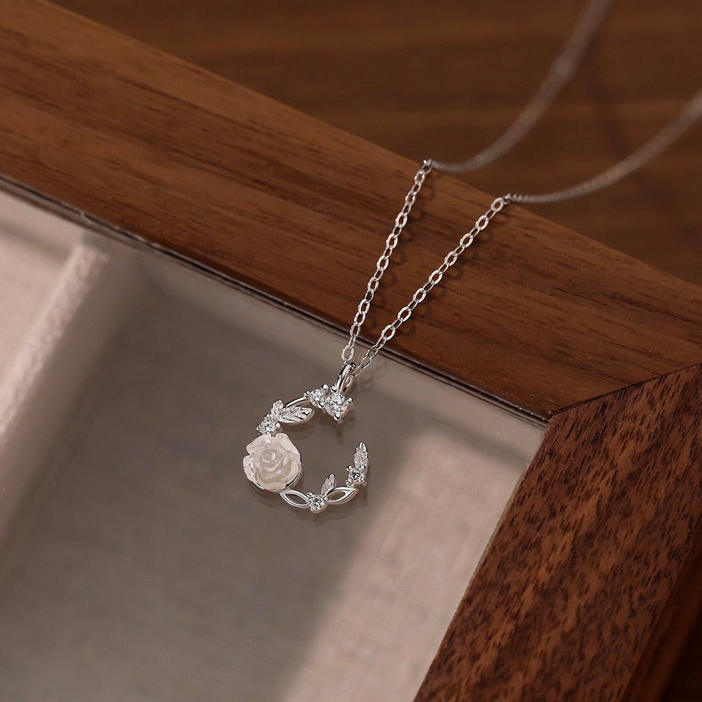 White Rose Necklace (Solid Silver) - Hypoallergenic - Abbott Atelier