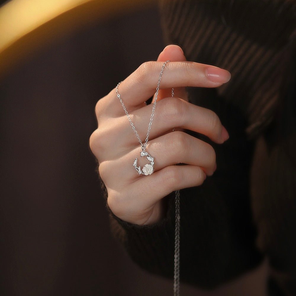 White Rose Necklace (Solid Silver) - Hypoallergenic - Abbott Atelier