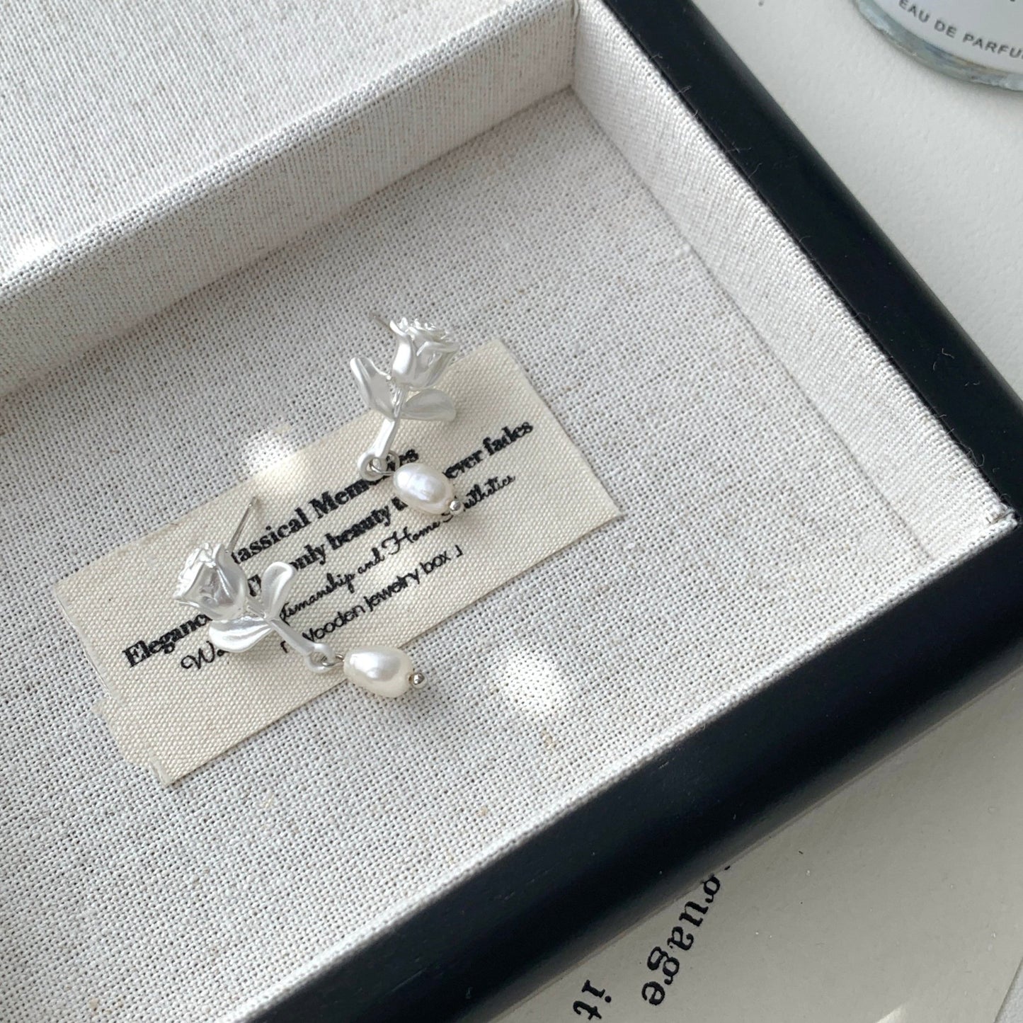 White Rose Pearl Earrings - Hypoallergenic - Abbott Atelier
