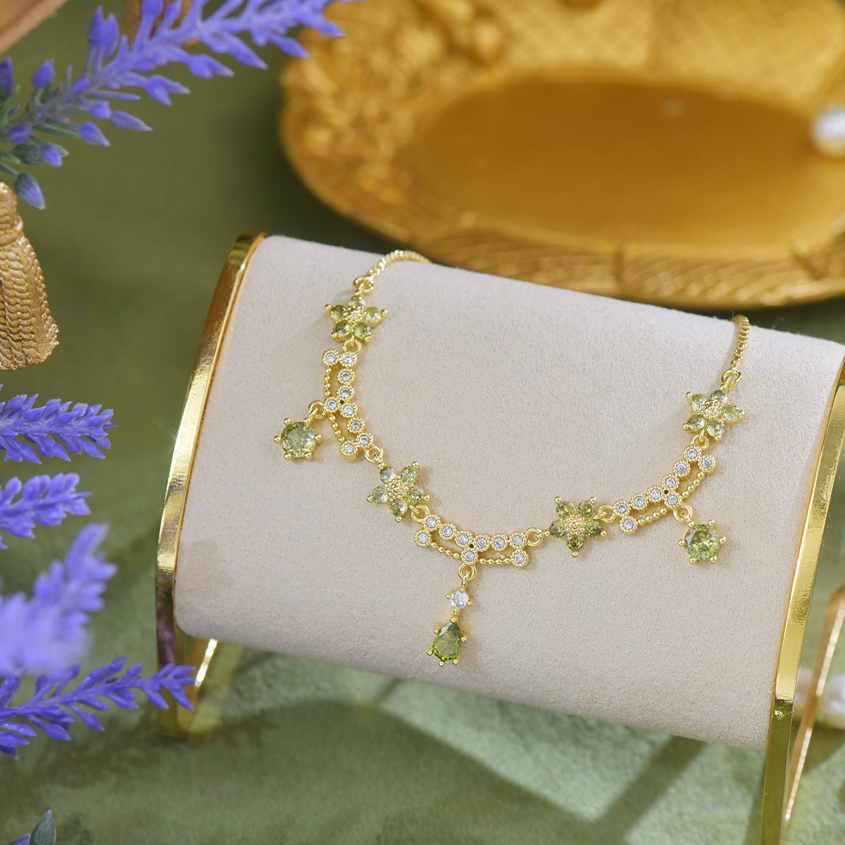 Wildflower Serenade Bracelet in Green - Gold Plated - Abbott Atelier