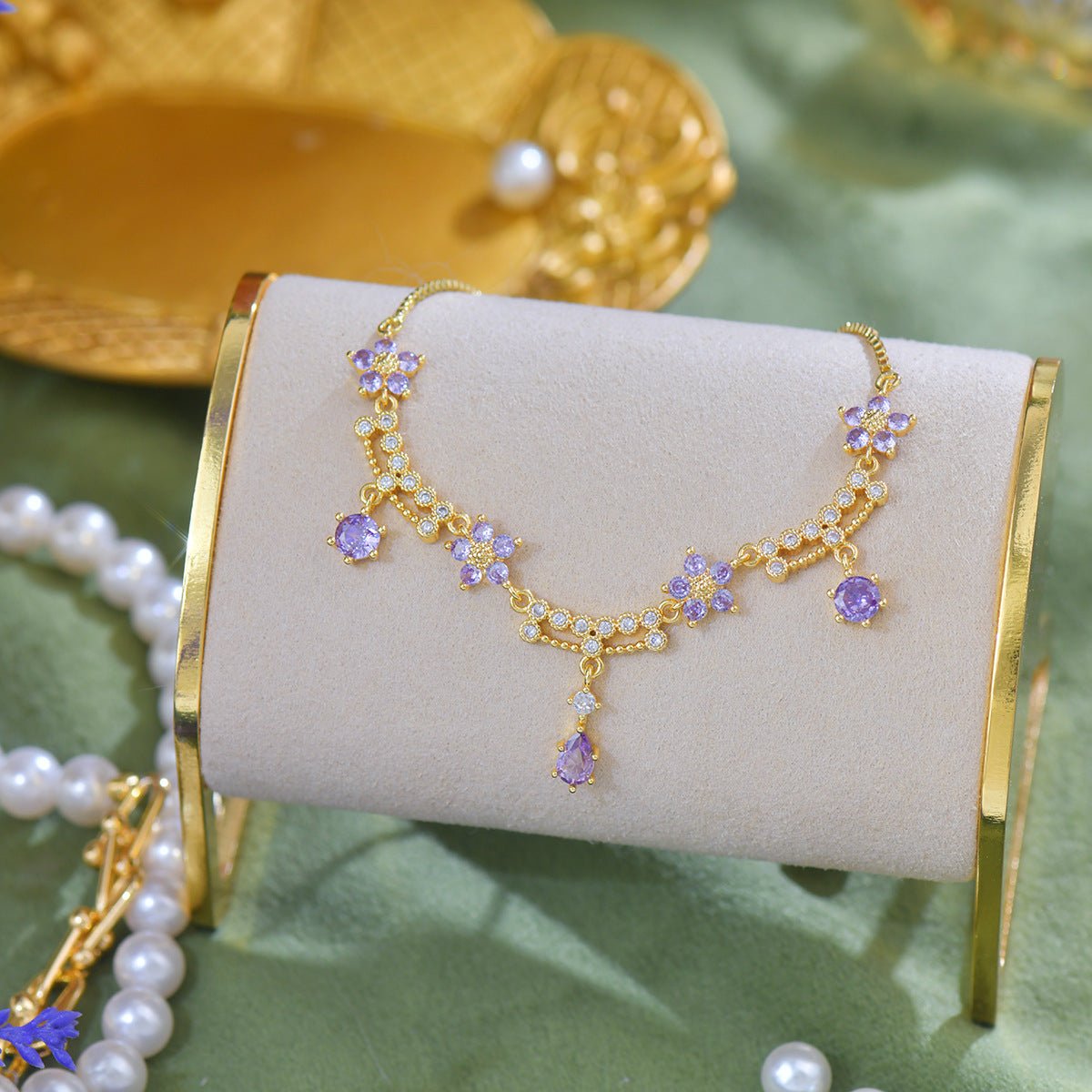 Wildflower Serenade Bracelet in Purple - Gold Plated - Abbott Atelier