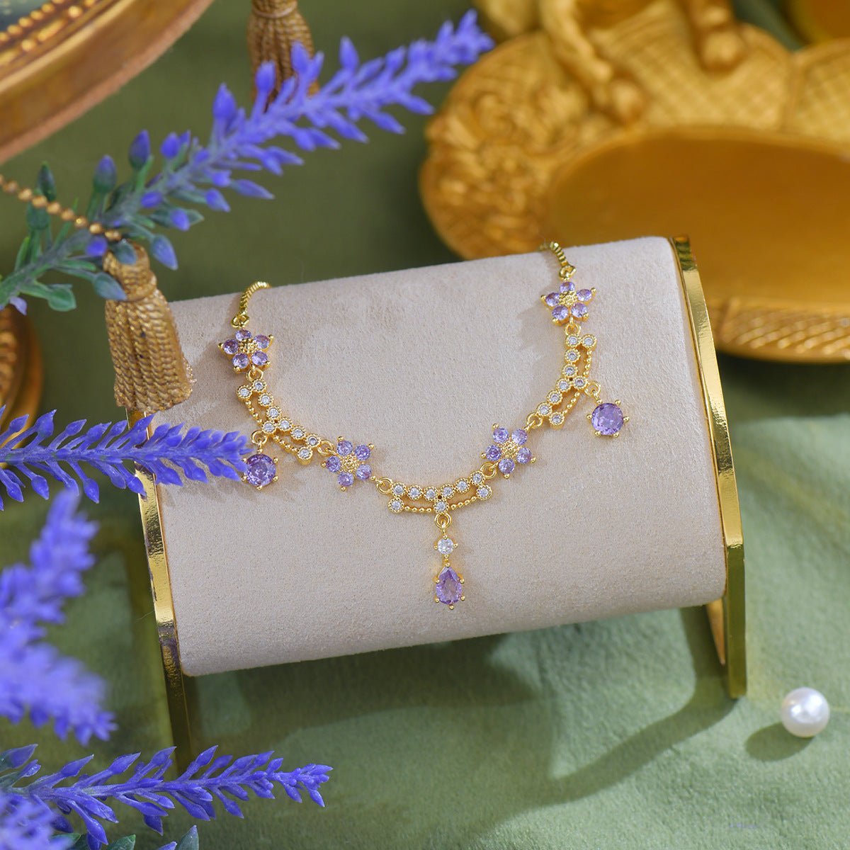Wildflower Serenade Bracelet in Purple - Gold Plated - Abbott Atelier