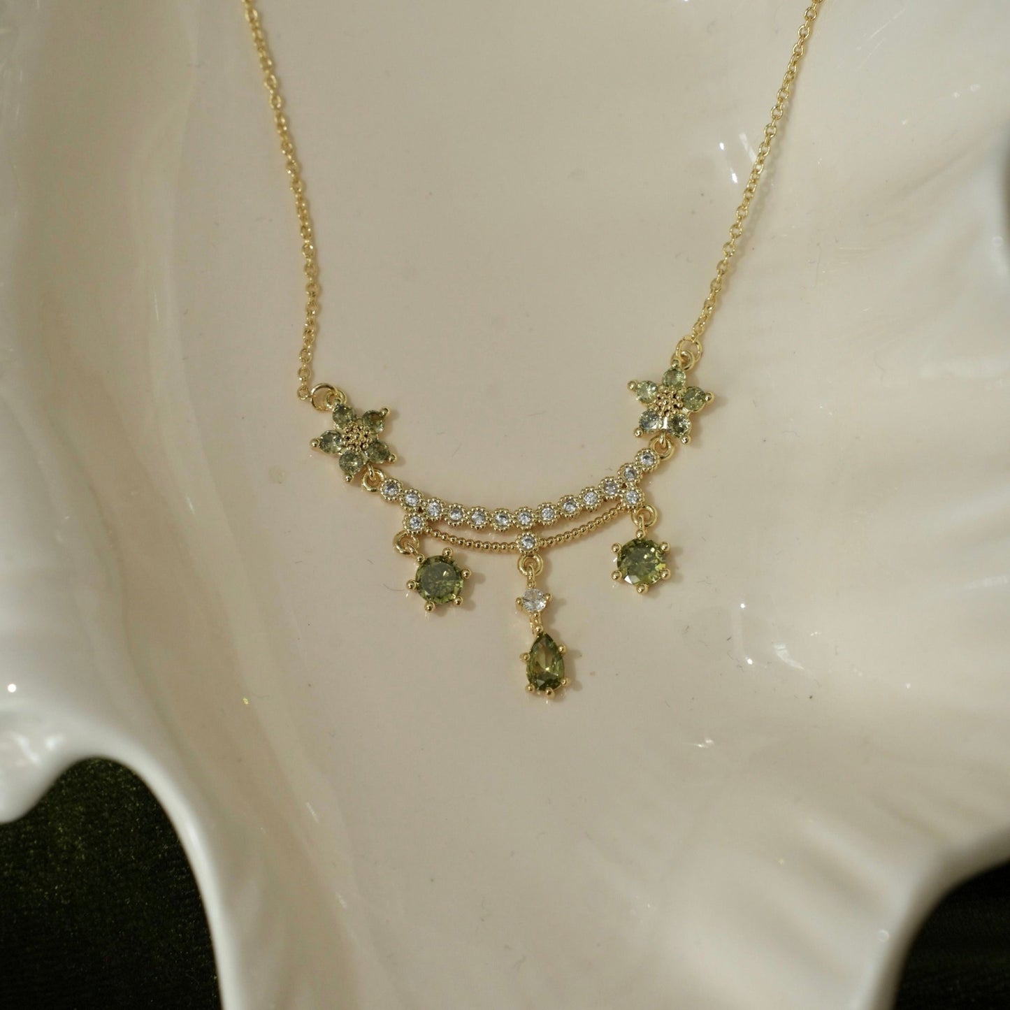 Wildflower Serenade Necklace in Green - Gold Plated - Abbott Atelier