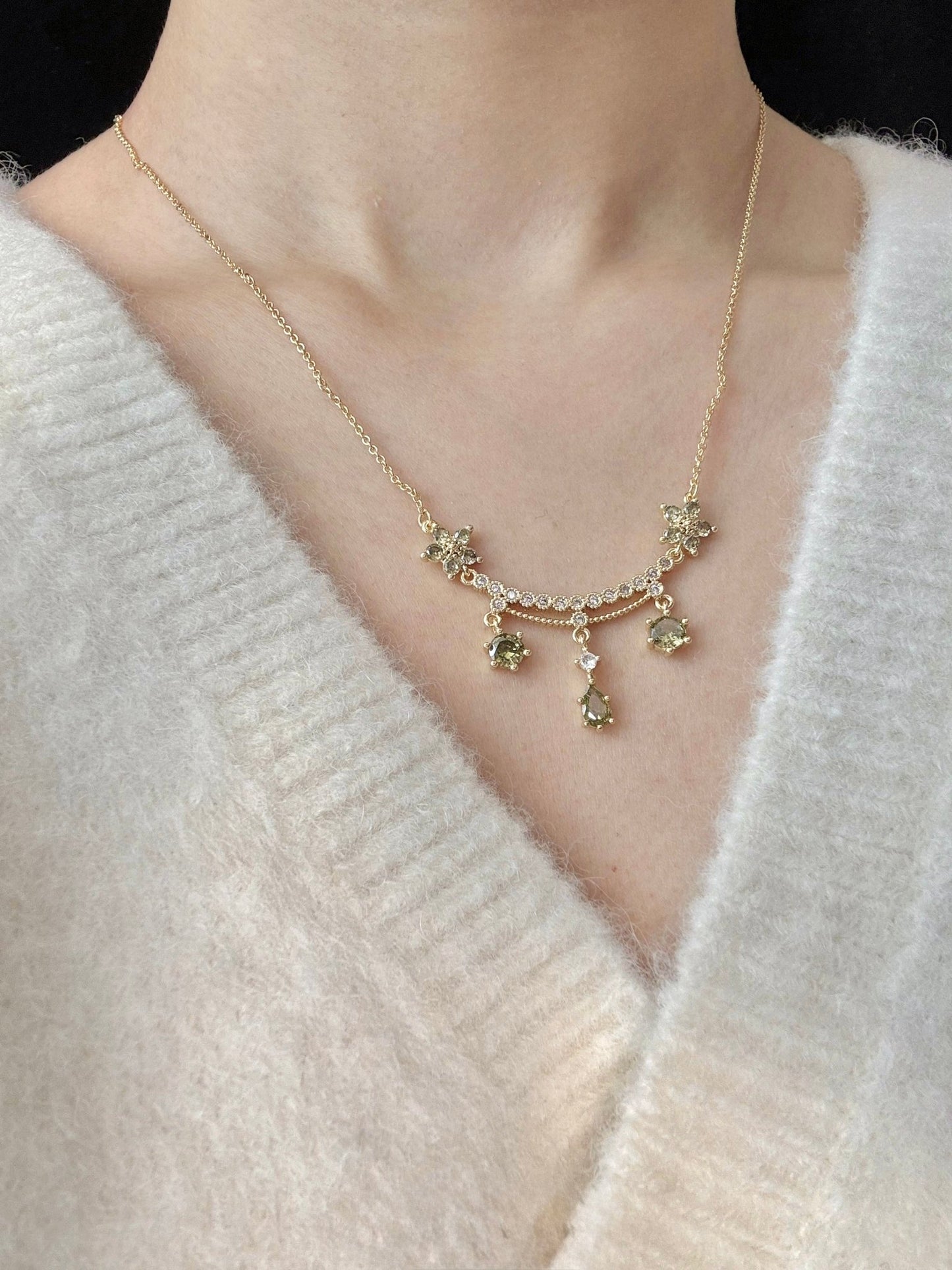 Wildflower Serenade Necklace in Green - Gold Plated - Abbott Atelier