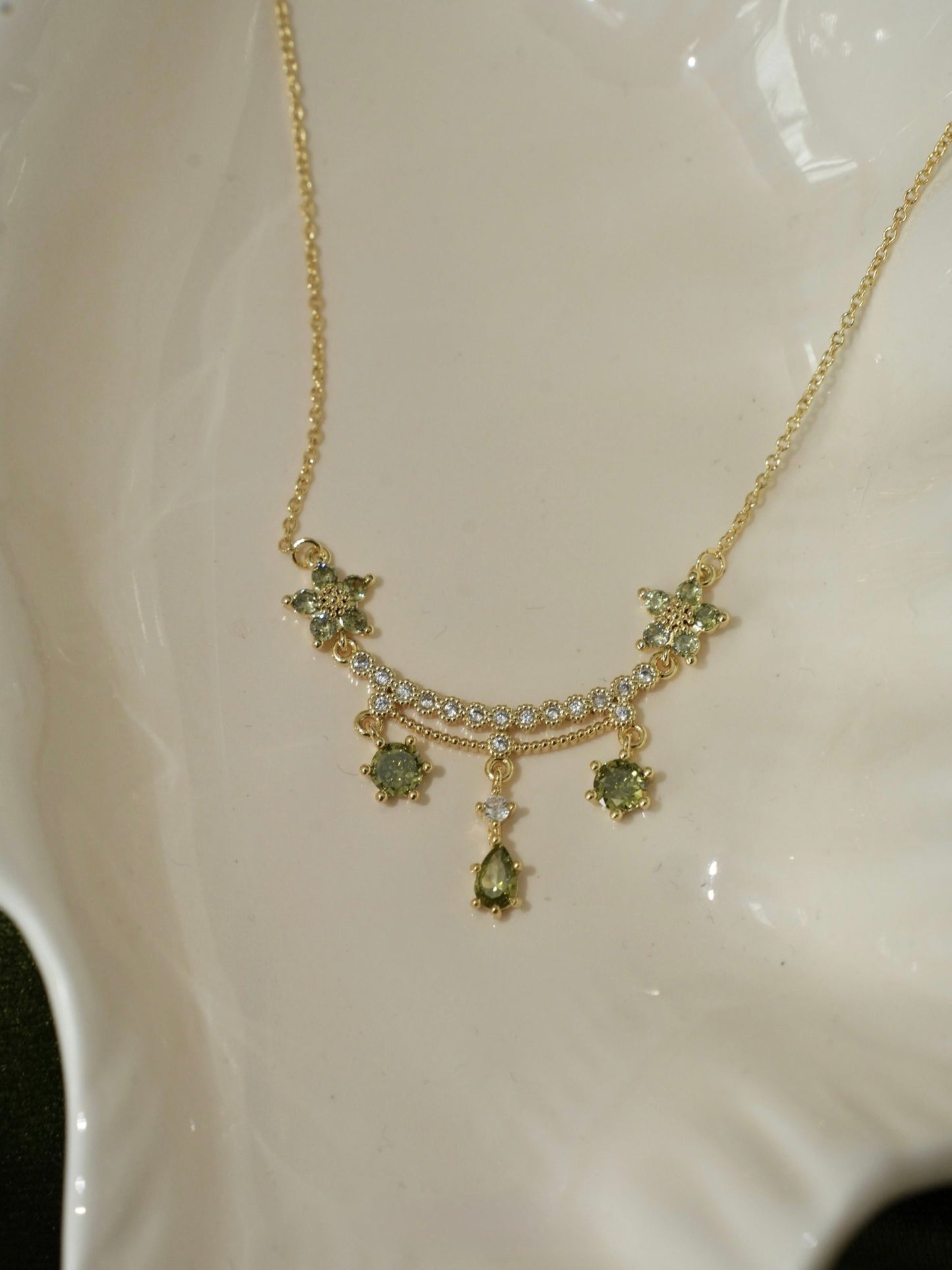 Wildflower Serenade Necklace in Green - Gold Plated - Abbott Atelier