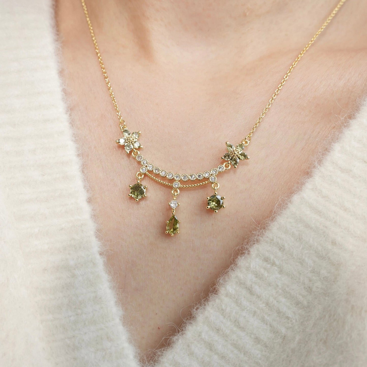 Wildflower Serenade Necklace in Green - Gold Plated - Abbott Atelier