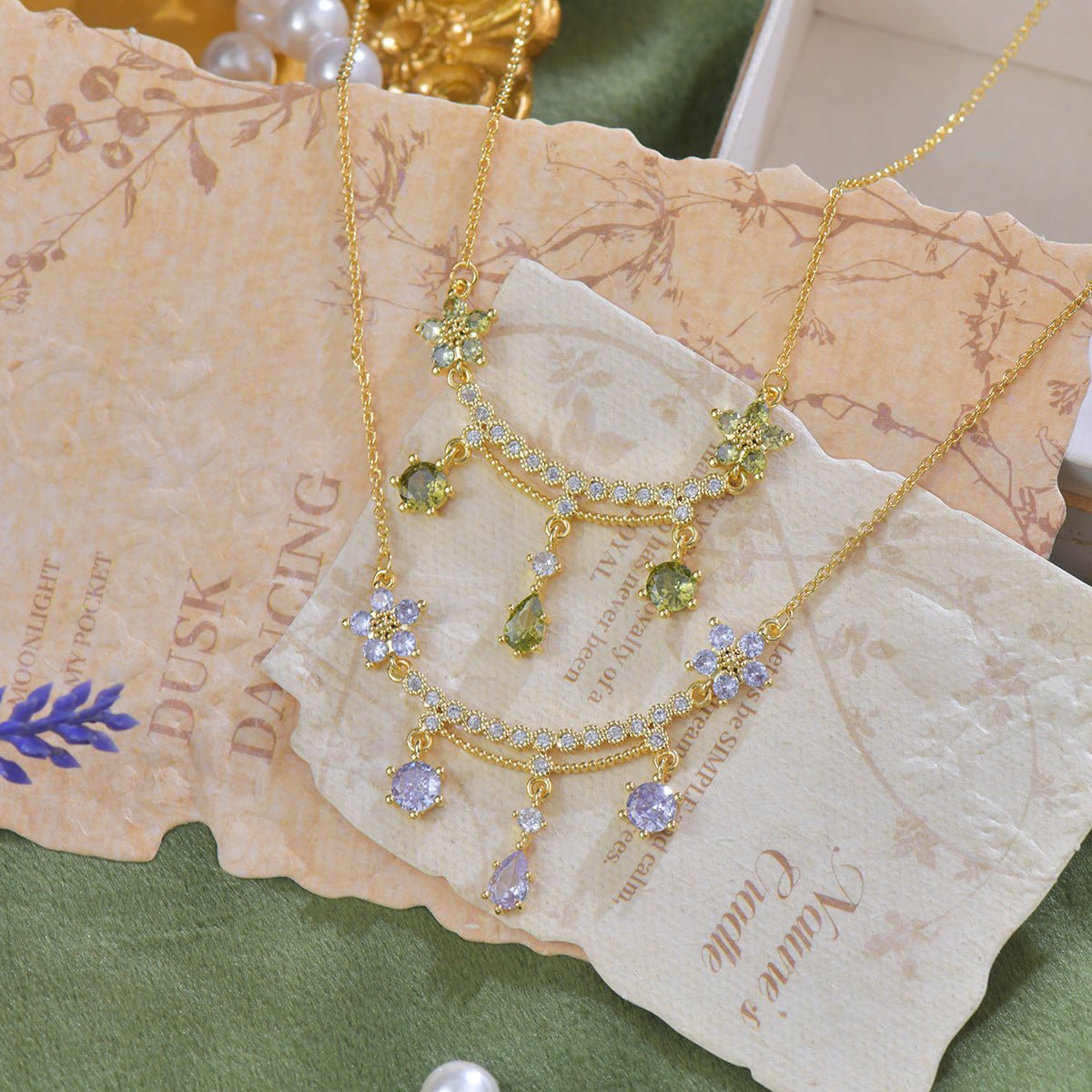 Wildflower Serenade Necklace in Green - Gold Plated - Abbott Atelier