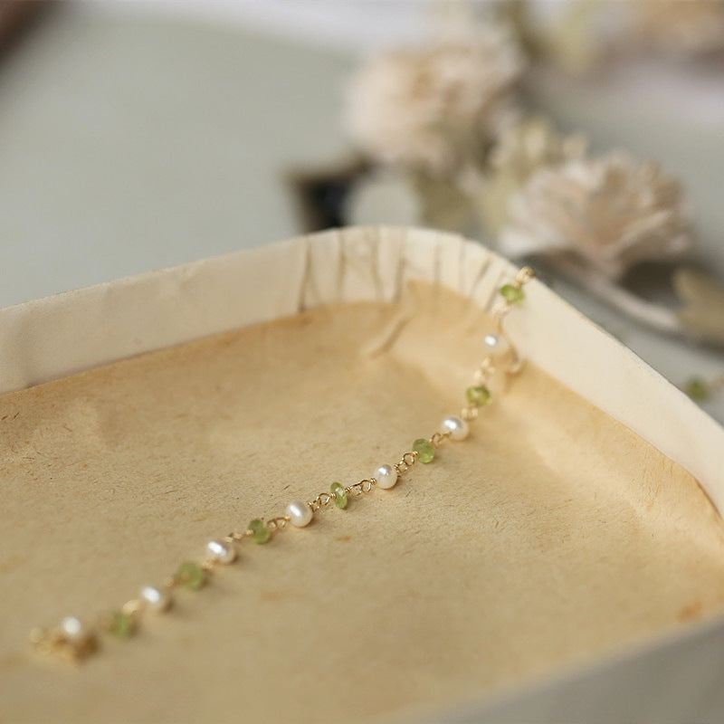 Pearl and Green Quartz Bracelet (Solid Silver)