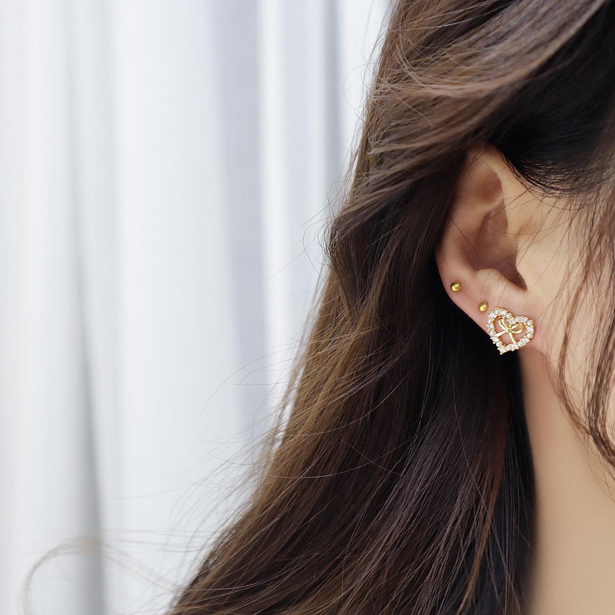 Heart & Bow Stud Earrings 367 - Abbott Atelier