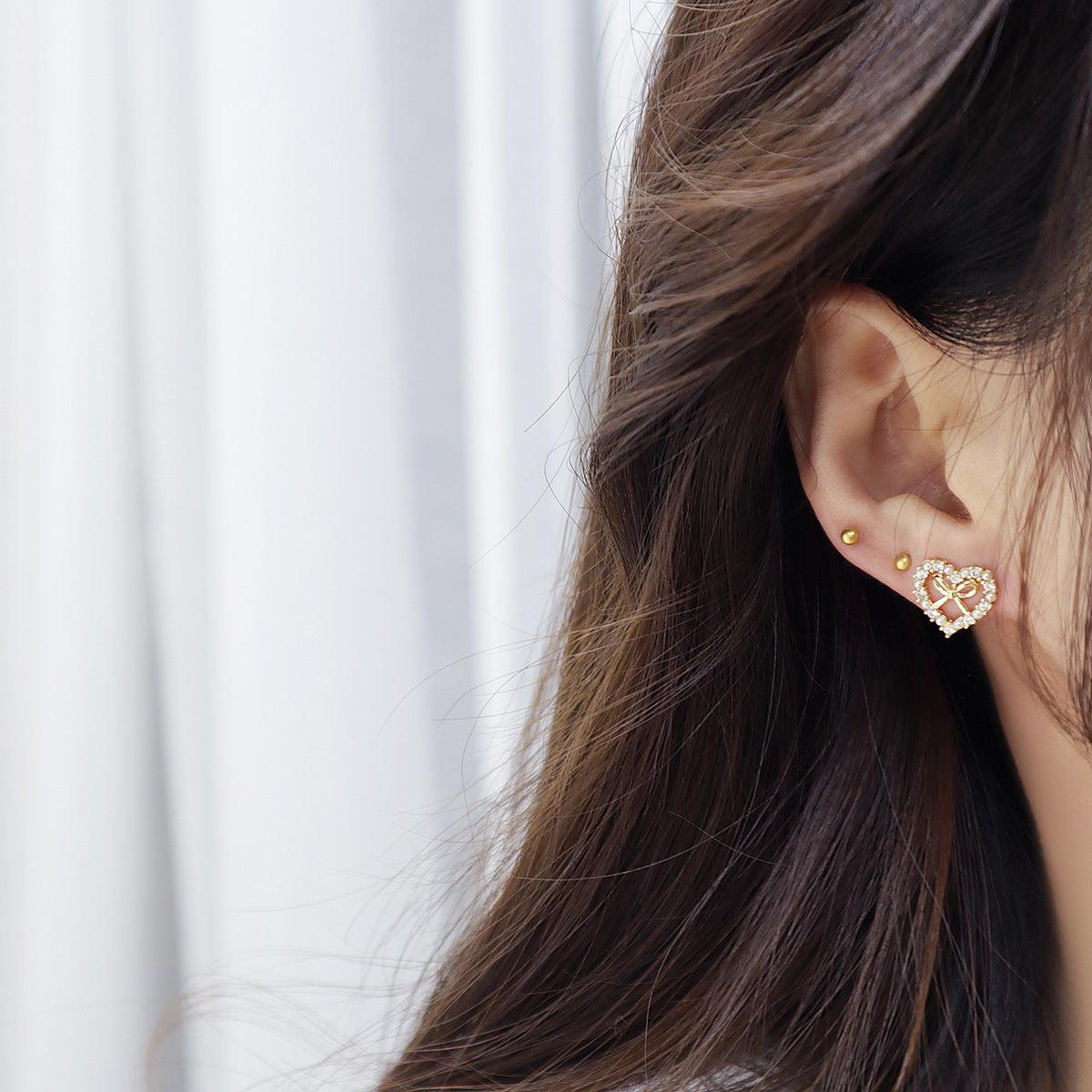 Heart & Bow Stud Earrings 367 - Abbott Atelier