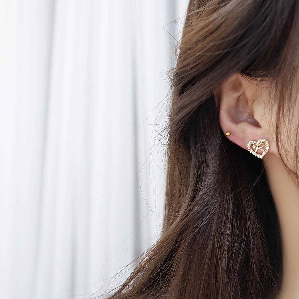 Heart & Bow Stud Earrings 367 - Abbott Atelier