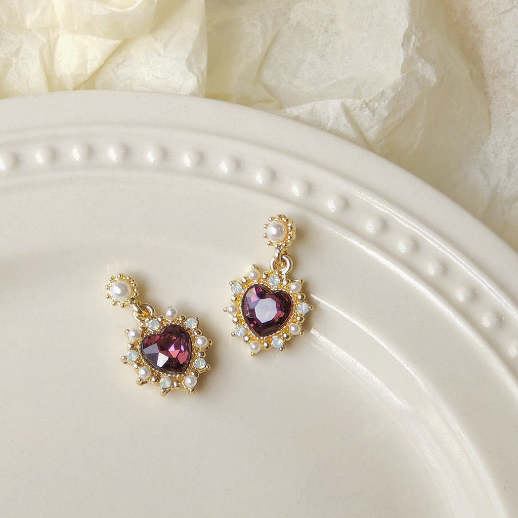 Pearl Heart Earrings (Red & Green)
