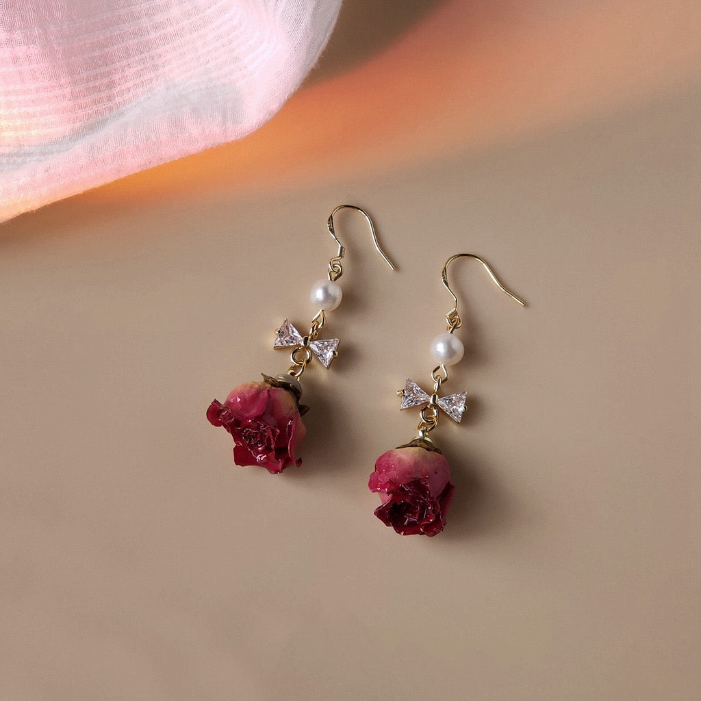 Red Rose Pearl Earrings