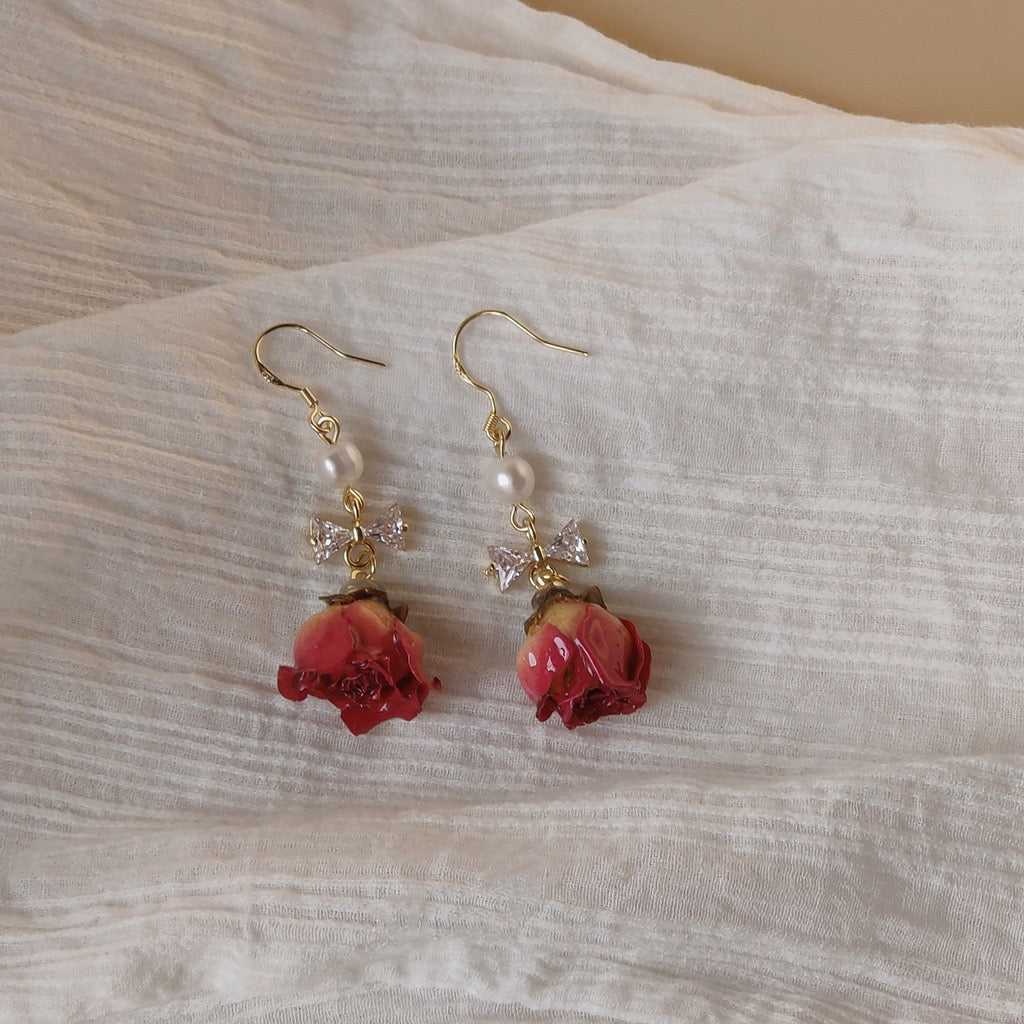 Red Rose Pearl Earrings