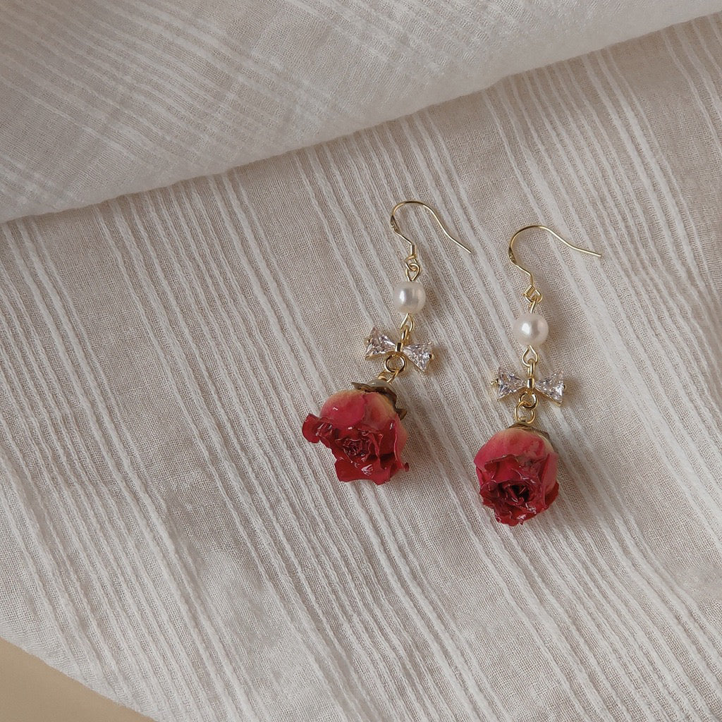 Red Rose Pearl Earrings