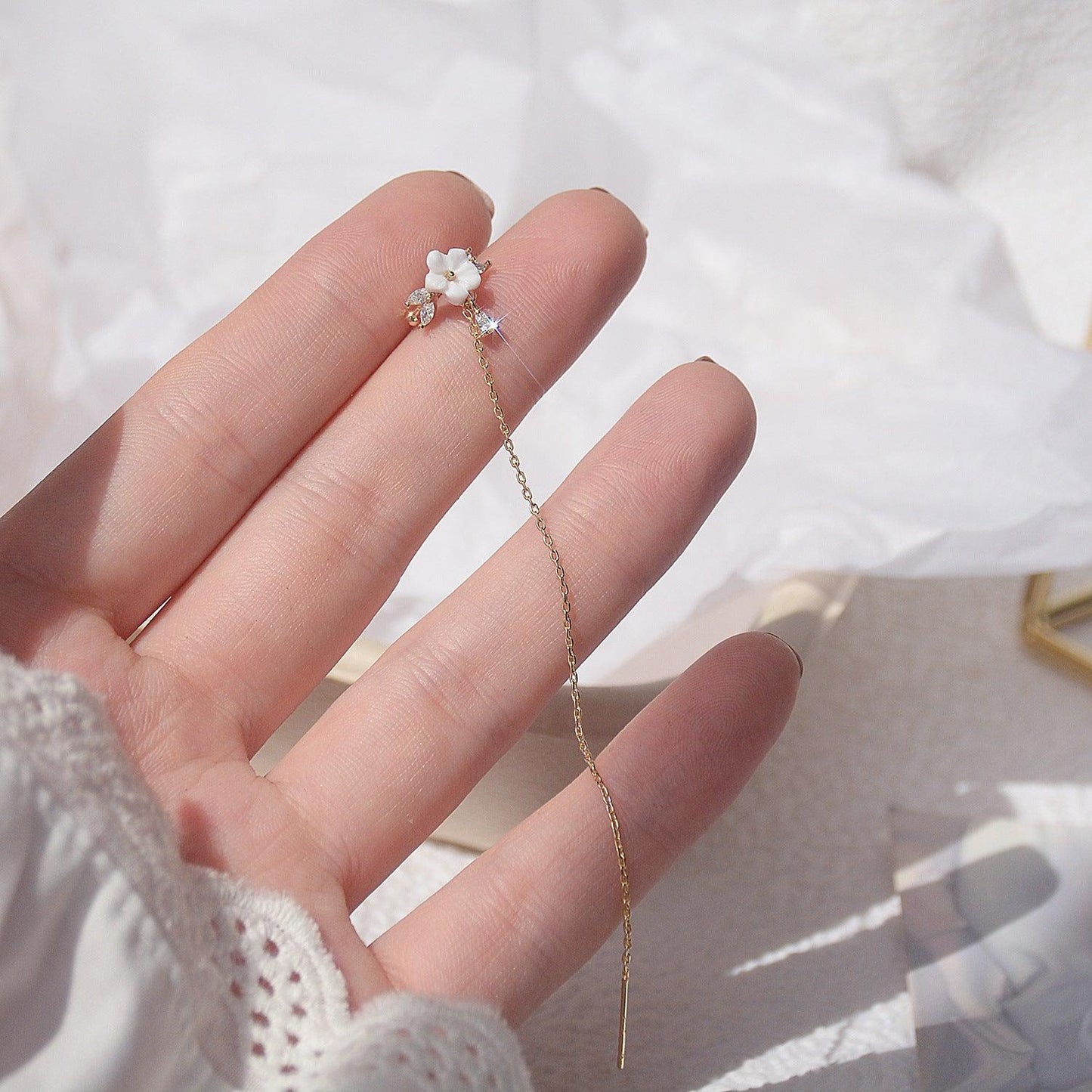 Cherry Blossom Threader Earring - Gold - Plated - Abbott Atelier
