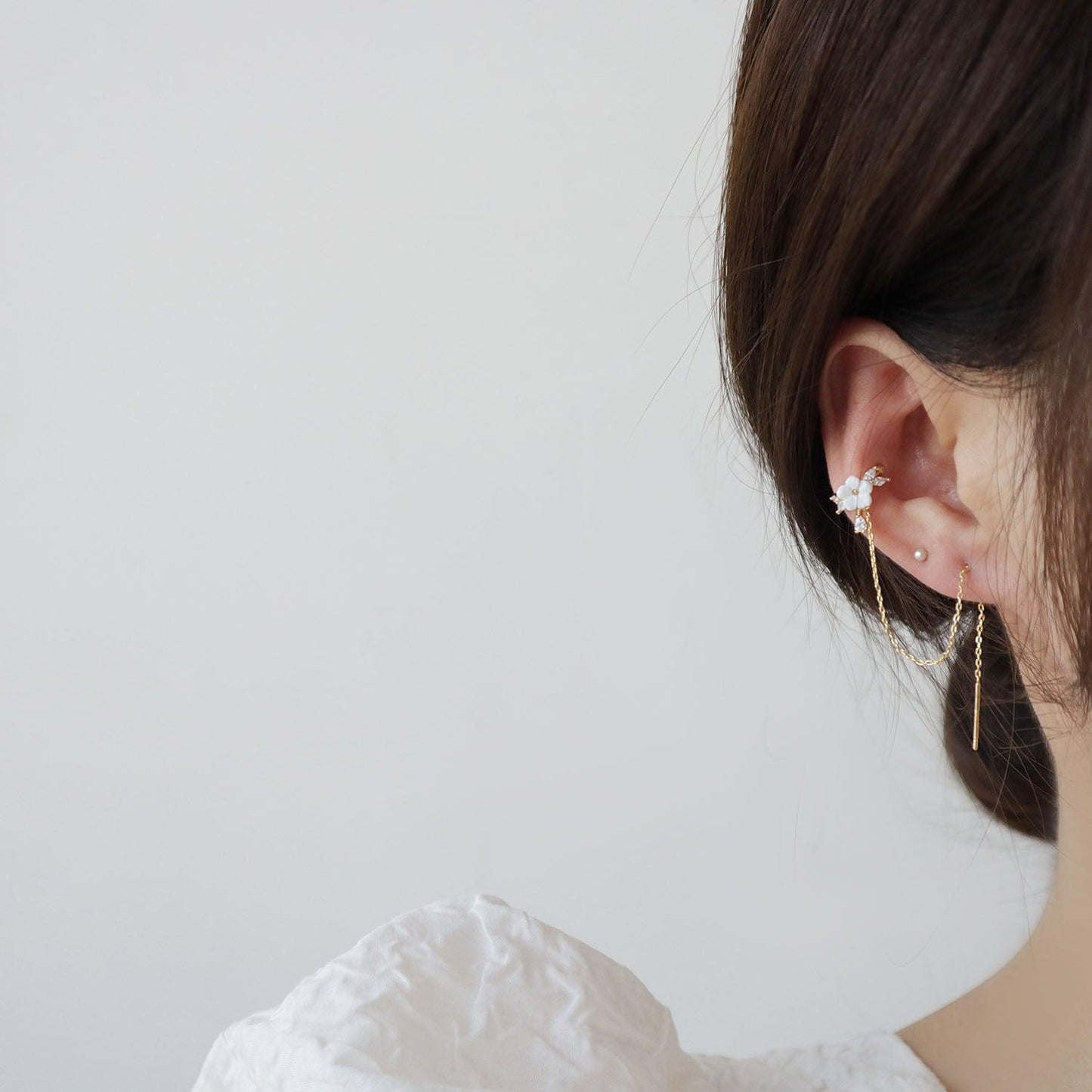 Cherry Blossom Threader Earring - Gold - Plated - Abbott Atelier