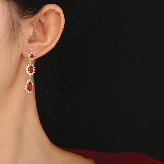 Ruby Baroque Drop Earrings - Rosa