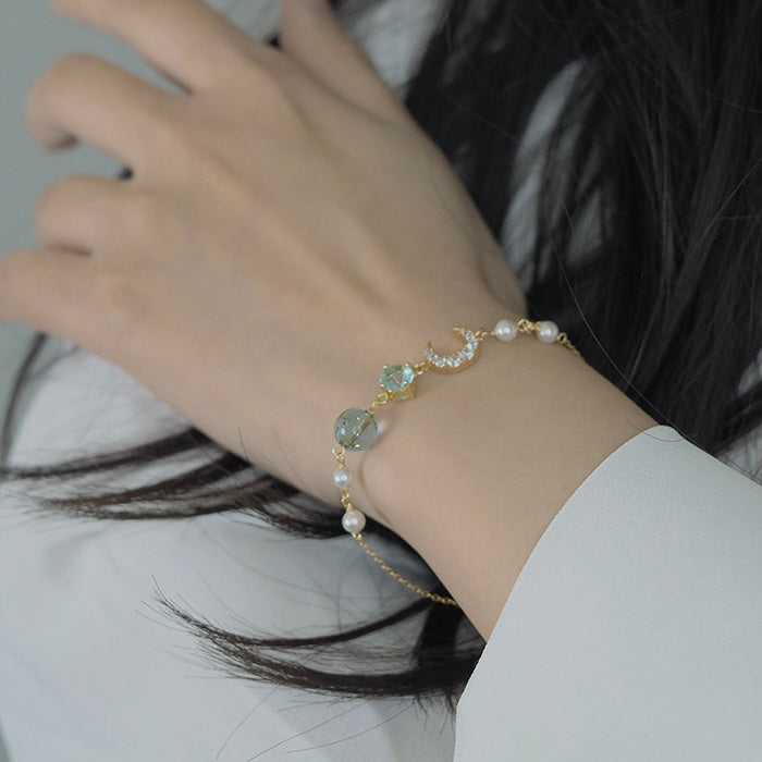 Moon and Star Bracelet (Solid Silver)