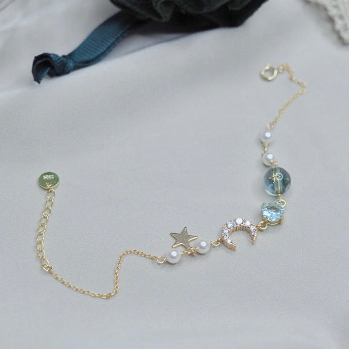 Moon and Star Bracelet (Solid Silver)