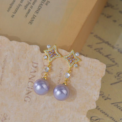 Opulent Amethyst Pearl Earrings