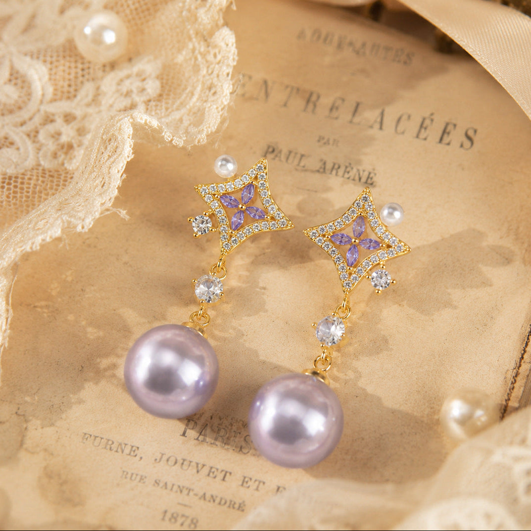 Opulent Amethyst Pearl Earrings