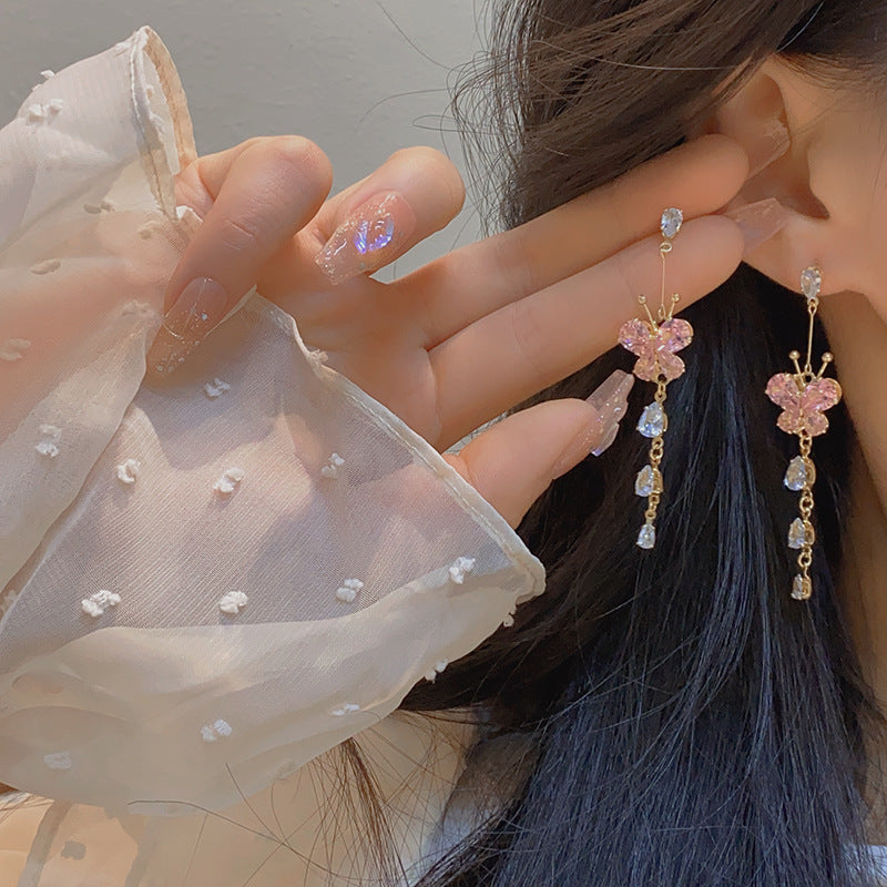 Pink Butterfly Drop Earrings