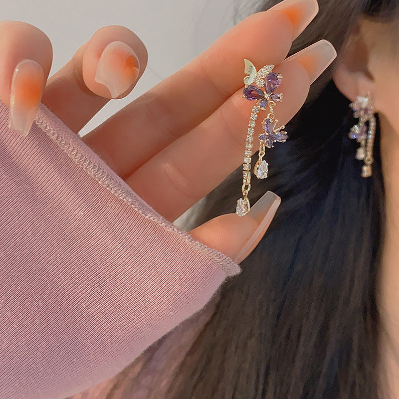 Purple Butterfly Drop Earrings