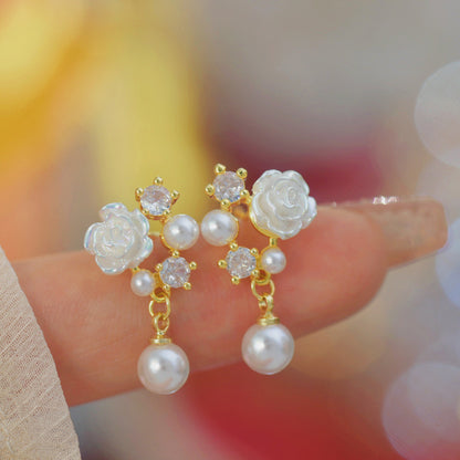 White Rose Earrings
