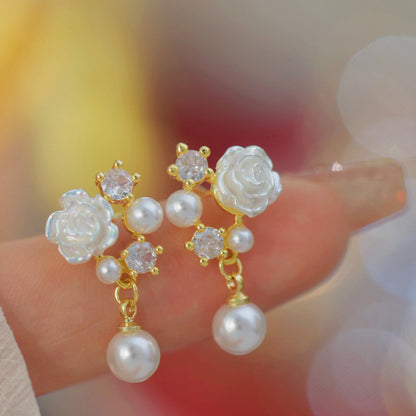 White Rose Earrings