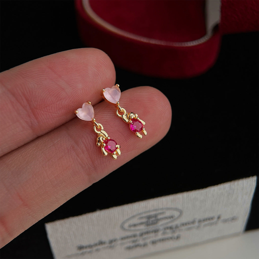 Pink Heart Teddy Earrings