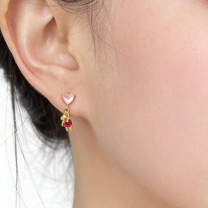 Pink Heart Teddy Earrings