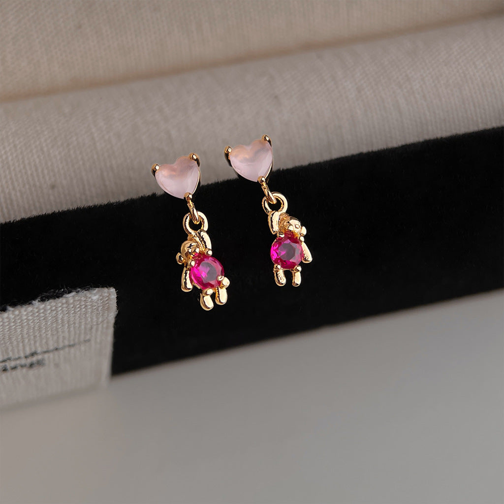 Pink Heart Teddy Earrings