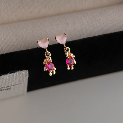 Pink Heart Teddy Earrings