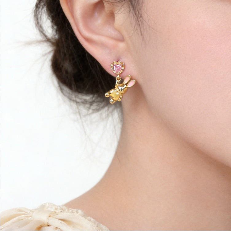 Pink Heart Bunny Earrings