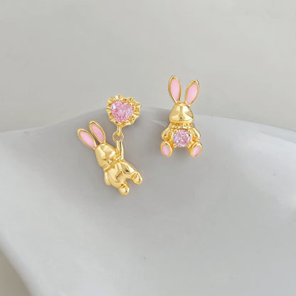 Pink Heart Bunny Earrings