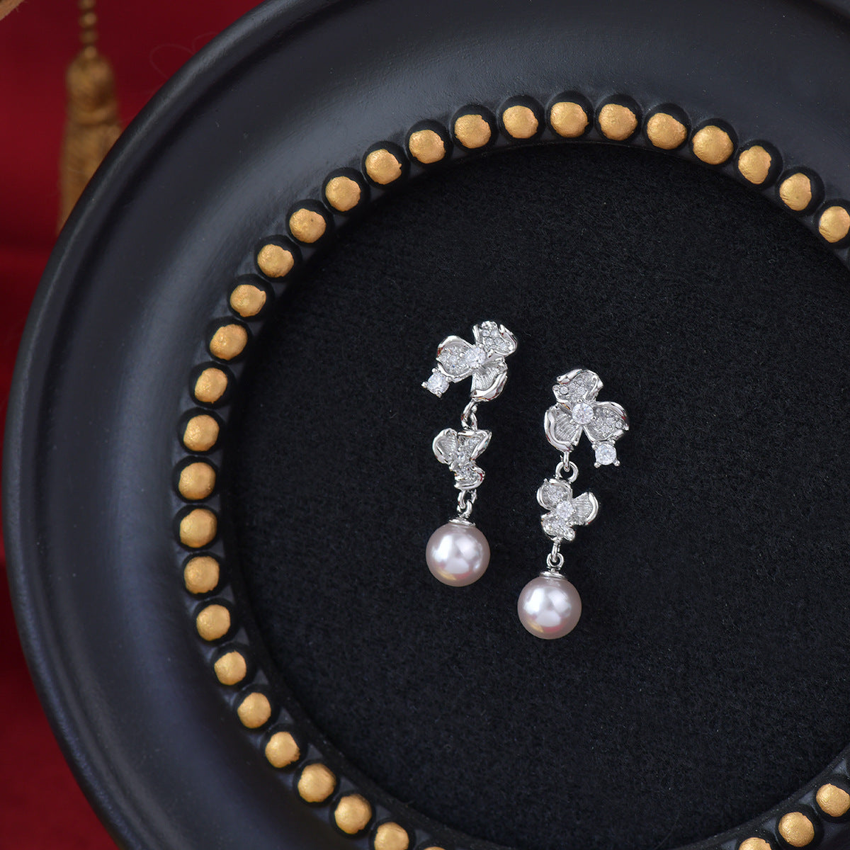 Moonlit Pansy Pearl Earrings