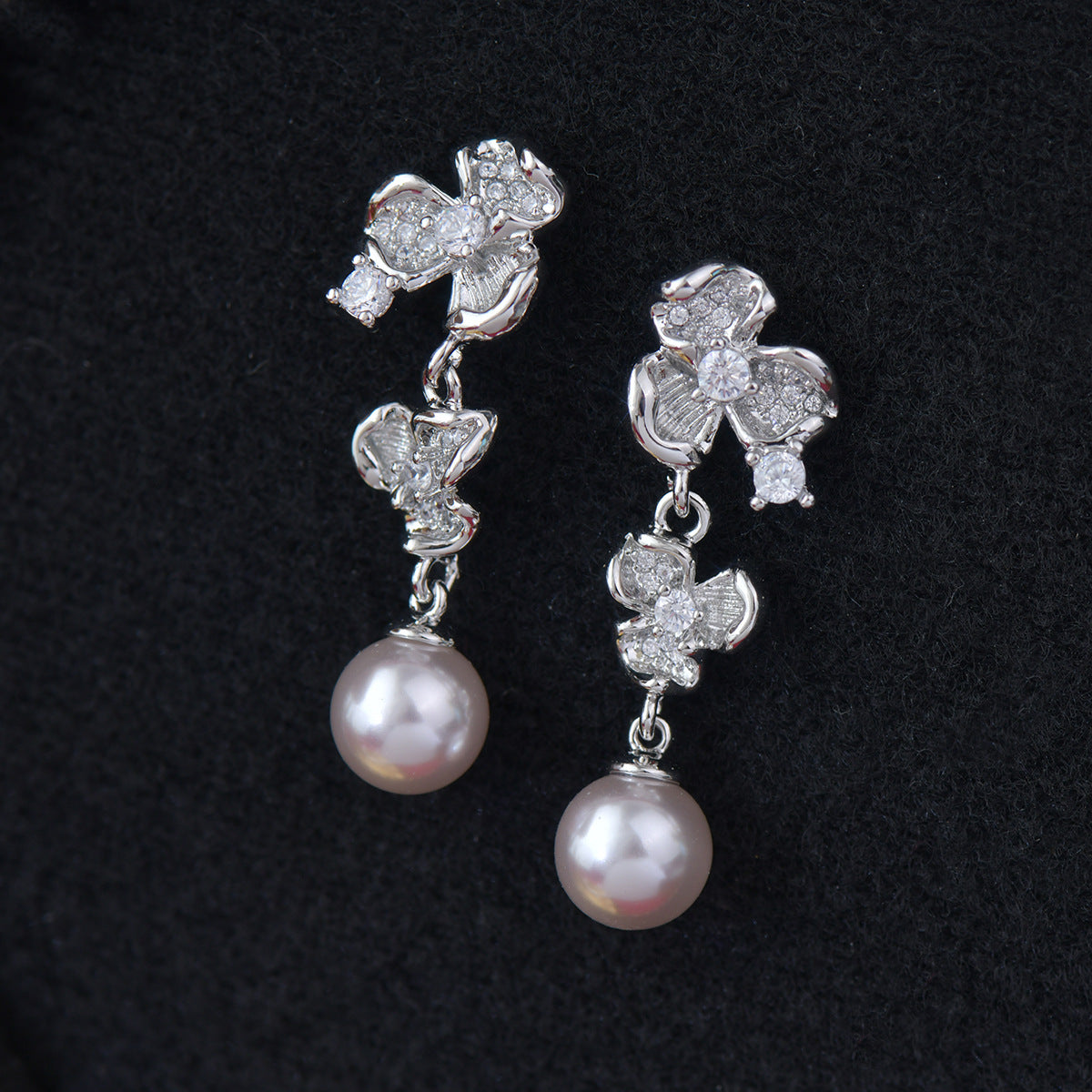 Moonlit Pansy Pearl Earrings