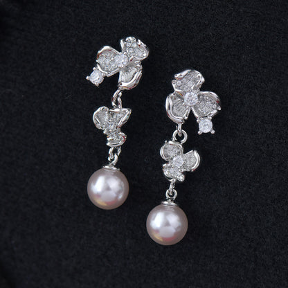 Moonlit Pansy Pearl Earrings