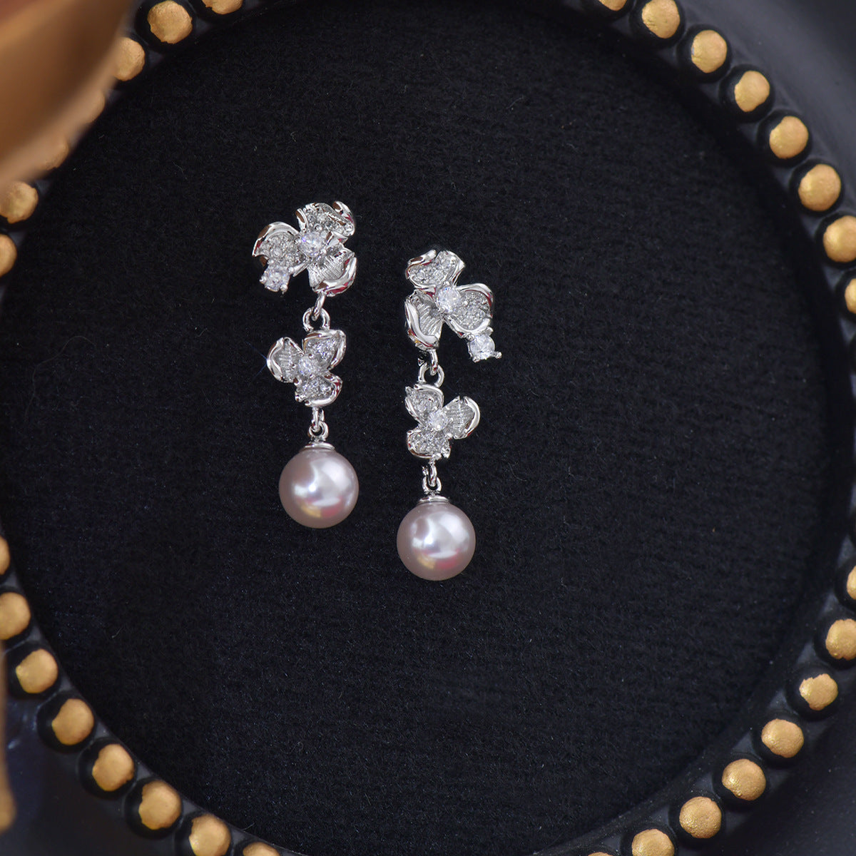 Moonlit Pansy Pearl Earrings