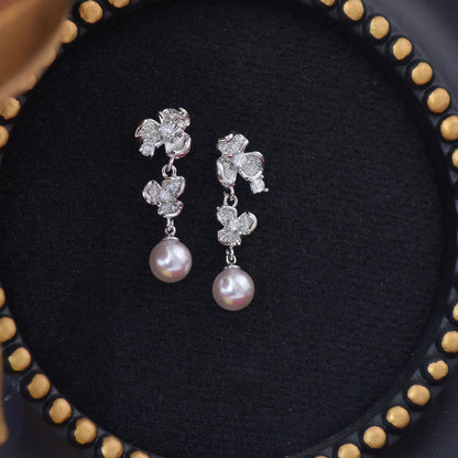 Moonlit Pansy Pearl Earrings