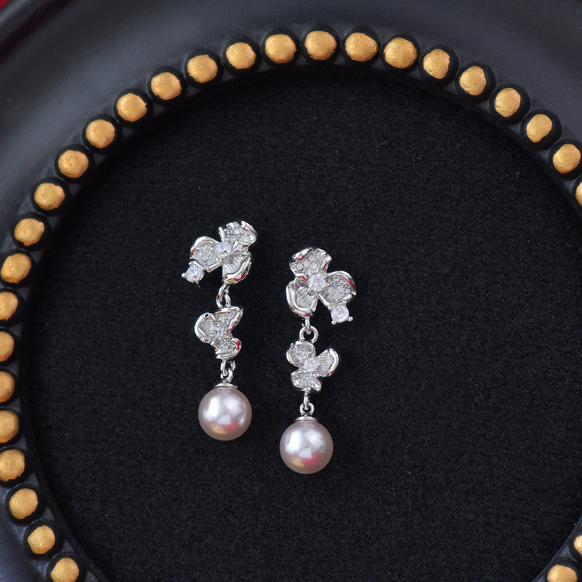 Moonlit Pansy Pearl Earrings