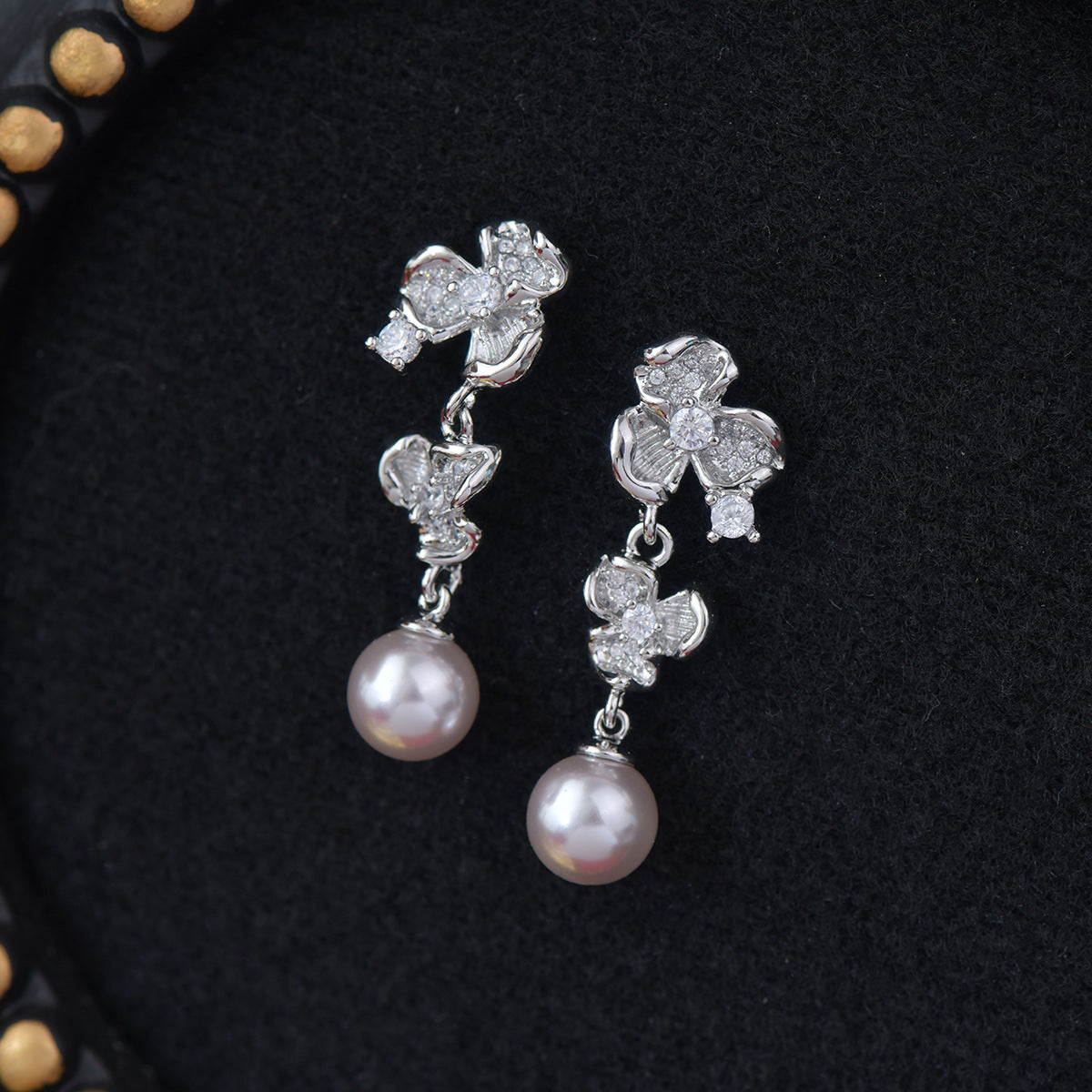 Moonlit Pansy Pearl Earrings