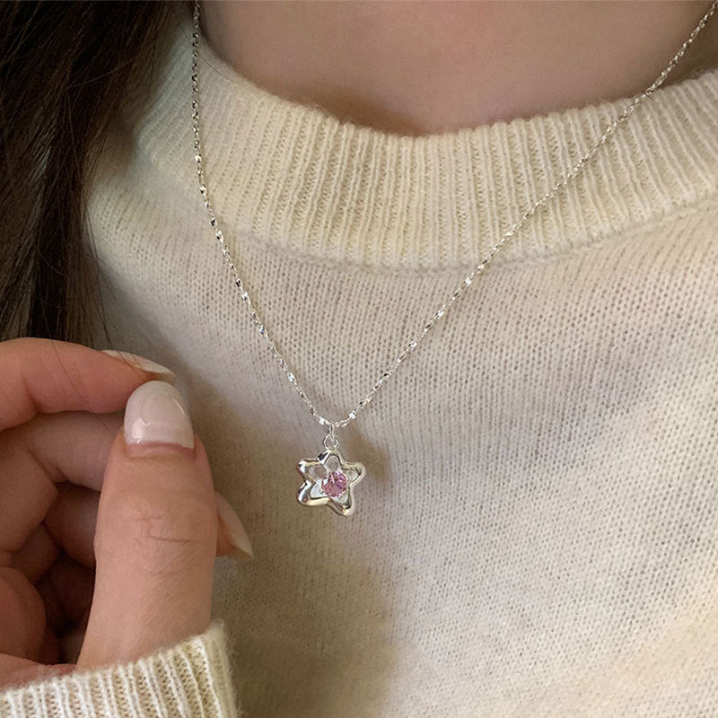 Pink Flower Necklace (Solid Silver)