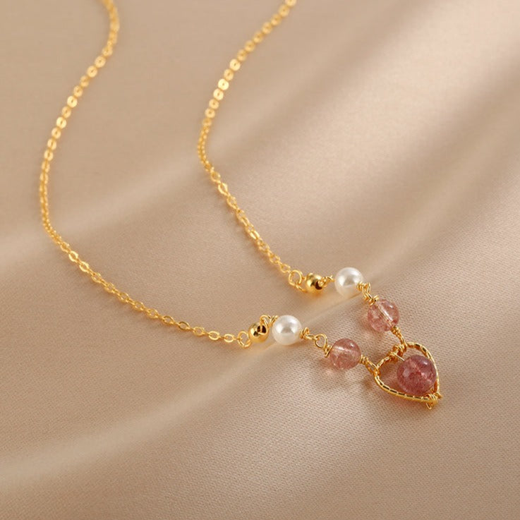 Rose Quartz Heart Necklace (Solid Silver)