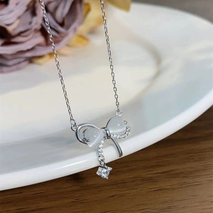 Bow Necklace (Solid Silver) - Christine