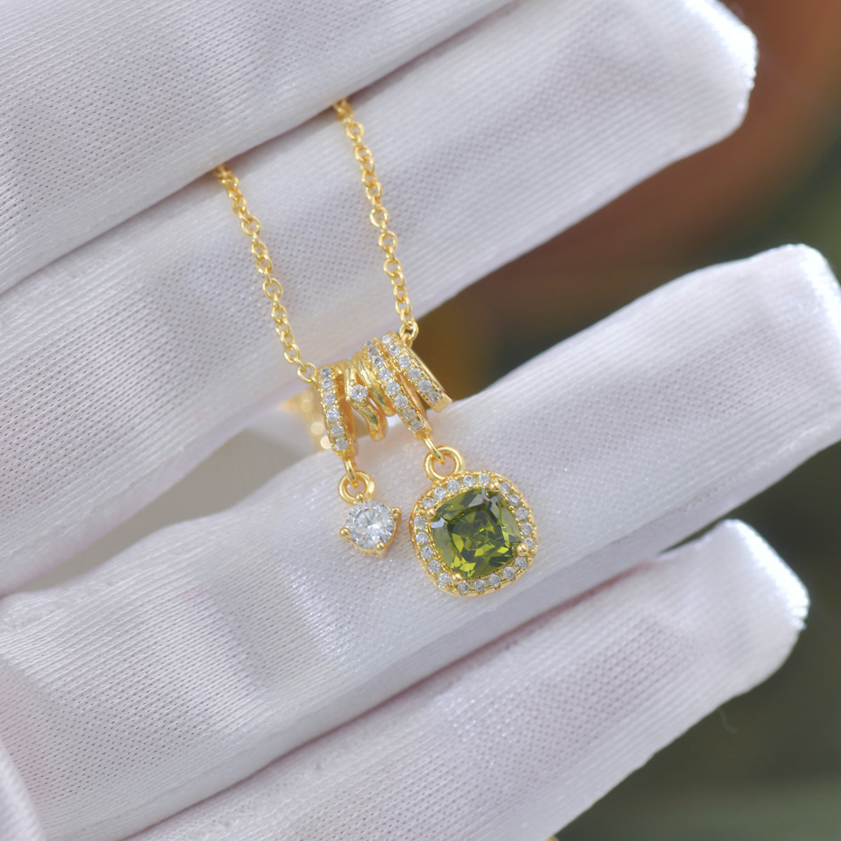 Pavé Halo Regal Peridot Necklace