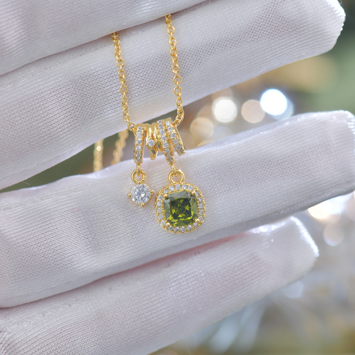 Pavé Halo Regal Peridot Necklace
