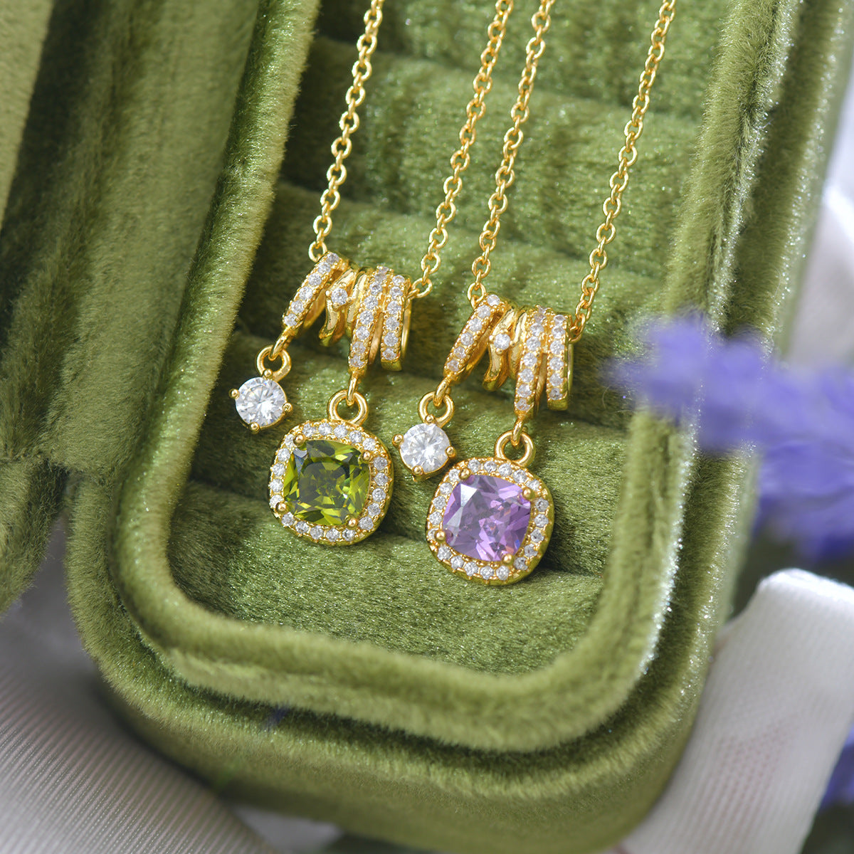 Pavé Halo Regal Peridot Necklace