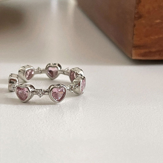Pink Heart Ring (Solid Silver)